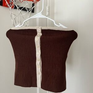Abercrombie & Fitch Brown and Cream Ribbed Blouse BRAND NEW